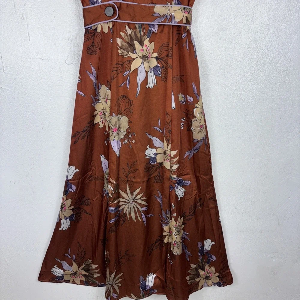 Hutch Anthropologie Women's Floral Belted Brown Maxi Dress Short Sleeves Size‎ 2 - Picture 3 of 10